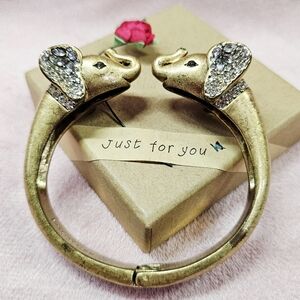 Ann Taylor Gold Elephant Bangle Bracelet With Rhinestones